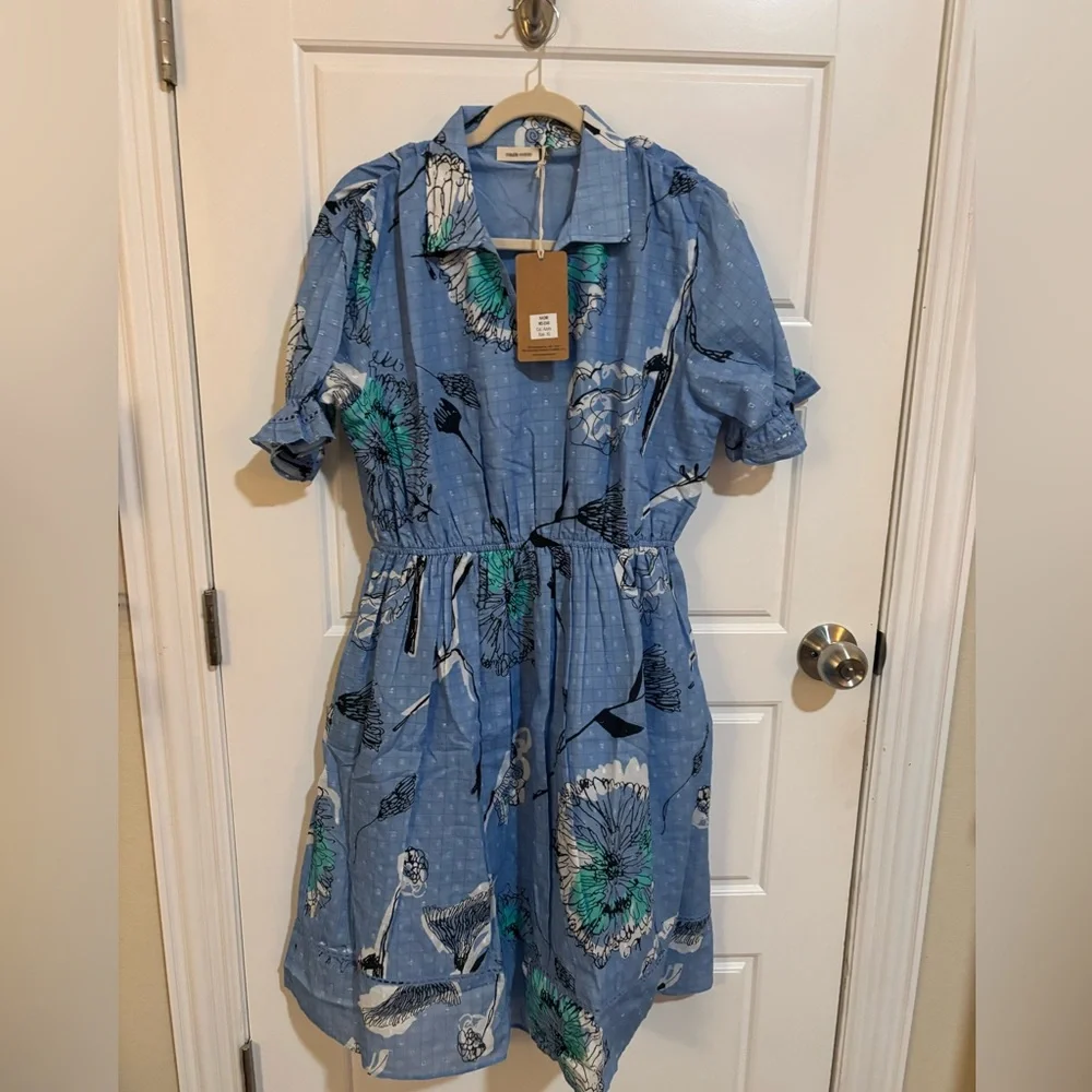 Blue Floral Short Sleeve Dress XL Maude Vivante - Picture 3 of 10